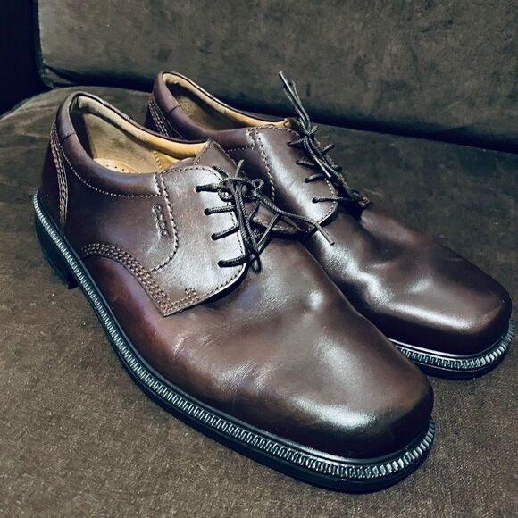 BROWN 45 ECCO Lace Up Leather dress shoes with comfort soles SIZE 11/11.5 US - Picture 1 of 7